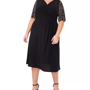 MSK Black Midi Dress with Lace Sleeves